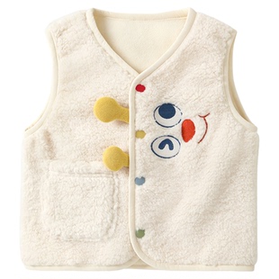 咔咔熊猫宝宝加绒马甲秋冬儿童卡通加厚毛绒背心冬装男童女童坎肩