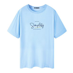 TEEK男士短袖T恤纯棉天蓝色 夏季字母印花青少年清新夏装半袖衣服