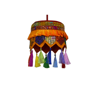 包邮藏式小号民族风格彩色布艺室内挂件装饰佛像上方圆形佛宝伞幢