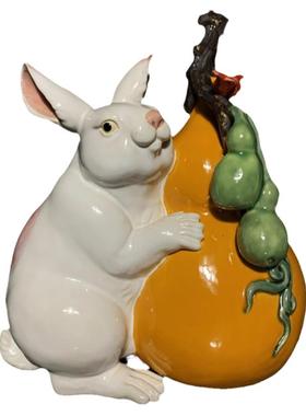 陶瓷祝福中式客厅兔子摆件