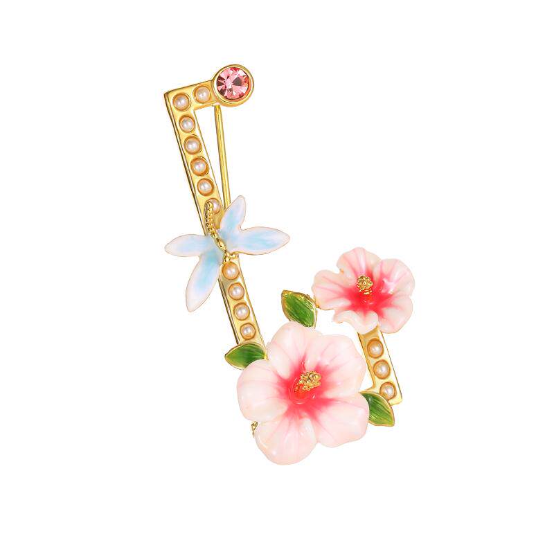 粉色花朵蜻蜓珐琅胸针女