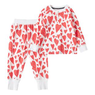 RYSONMOON莫代尔棉a类家居服红色爱心男童女童薄款可爱睡衣套装