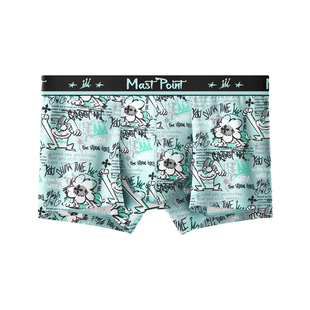 麦左男士内裤男款四角纯棉裆男生夏季薄款运动卡通印花透气平角裤