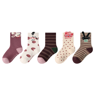 女童袜子秋冬纯棉卡通小兔保暖中筒袜女孩宝宝冬季加绒加厚毛圈袜