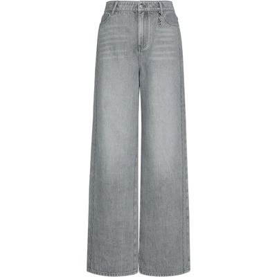 宝姿PORTSPURE女装2026早春新品金属logo牌波浪侧缝直筒灰牛仔裤