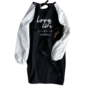 长袖围裙家用厨房纯棉北欧简约工作服罩衫时尚男女全棉麻透气罩衣