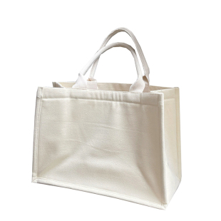 chic简约米白托特帆布包手绘diy收纳袋通勤女包包单肩环保购物袋