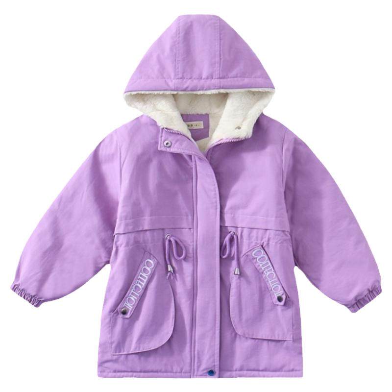 女童加绒风衣棉服2024秋冬洋气中长款加厚派克服中大儿童上衣外套
