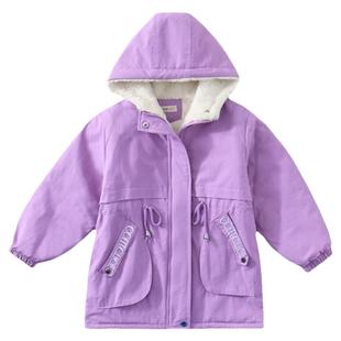 女童加绒风衣棉服2024秋冬洋气中长款加厚派克服中大儿童上衣外套