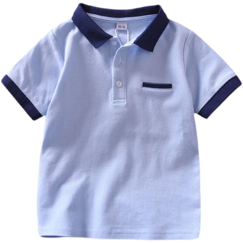 男童短袖T恤学生班服2024夏季半袖纯棉薄款翻领上衣中大童Polo衫