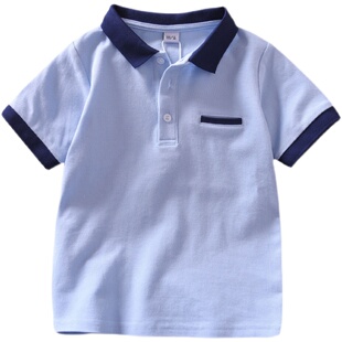 男童短袖T恤学生班服2024夏季半袖纯棉薄款翻领上衣中大童Polo衫