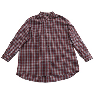 鹿与飞鸟“郁热红酒”复古酒红格纹A字廓形斗篷式立领衬衫6922