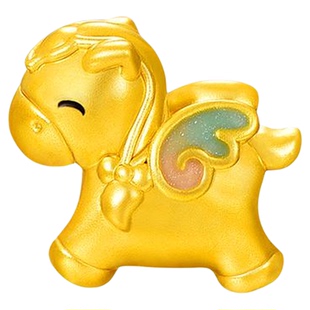 百泰生肖马黄金手链女款足金手串珐琅转运珠红绳金手环萌趣小飞马