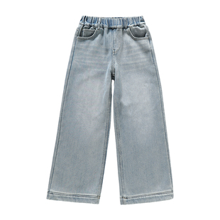 女童牛仔裤秋冬加绒加厚初中生冬天宽松阔腿裤女大童冬款儿童裤子
