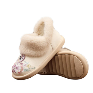 汉服棉鞋女童冬季加绒马年拜年鞋子保暖儿童国风棉靴绣花汉服靴子