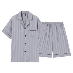 冰丝睡衣男士高级感夏季短袖短裤新款条纹字母休闲家居服两件套装