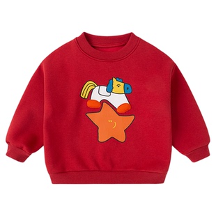 嘟嘟家儿童卫衣红色女童冬季上衣宝宝新款国风拜年服婴儿新年衣服