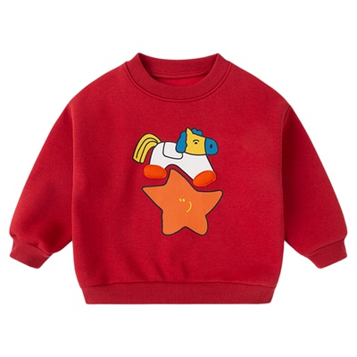 嘟嘟家儿童卫衣红色女童冬季上衣宝宝新款国风拜年服婴儿新年衣服