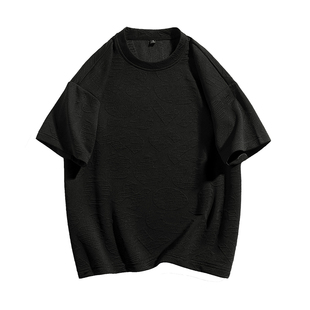 2026夏季新款个性设计感短袖休闲重磅T恤男国潮牌提花宽松打底衫