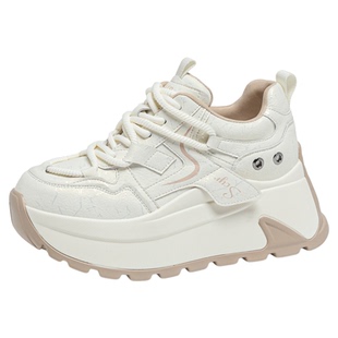 新款超火爆款厚底内增高老爹鞋女款不累脚2026春女士灰色休闲单鞋