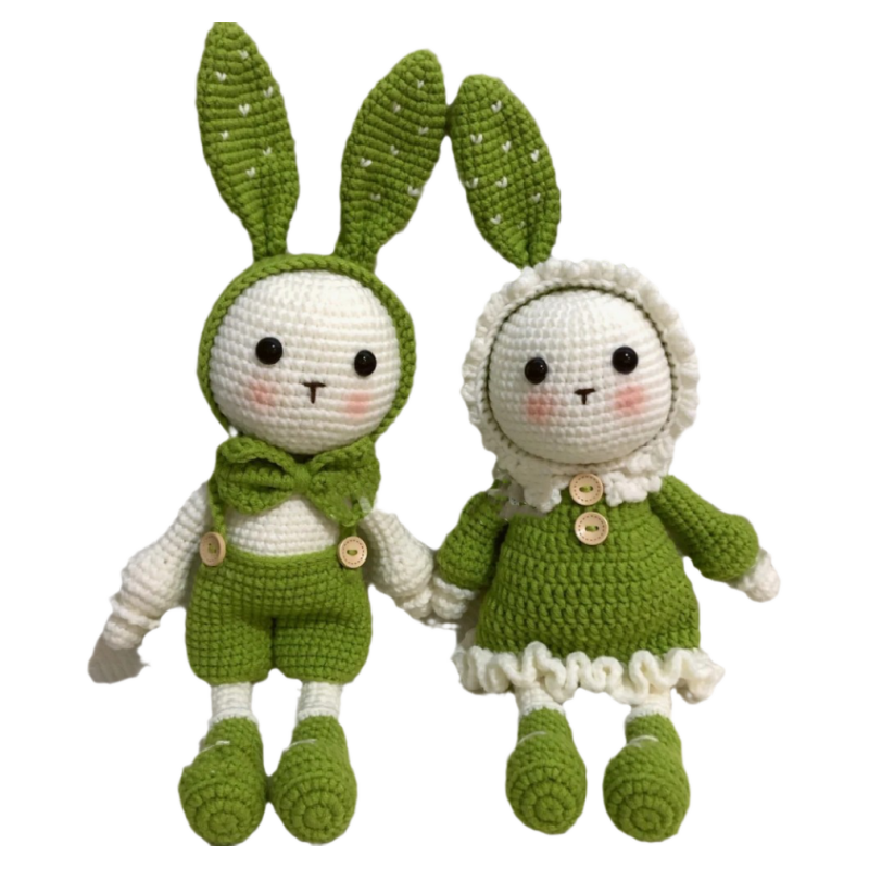 长耳朵兔子精灵兔情侣兔手工diy材料包毛线编织钩针玩偶小兔年