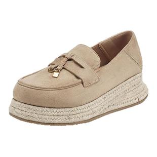 星期六复古草编一脚蹬厚底乐福鞋女鞋2025新款夏季软底单鞋增高鞋