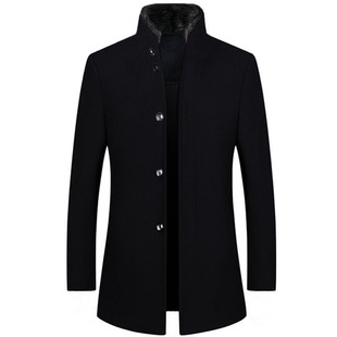 皮尔卡丹羊毛呢大衣男士中年冬季水貂毛领中长款羊绒呢子加厚外套