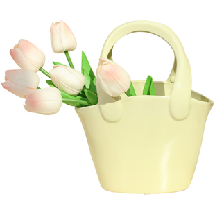 法式手提陶瓷包包花瓶摆件高级感小众客厅插花电视柜奶油风装饰品