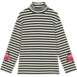 妖精的口袋条纹印花高领长袖t恤女2026年春秋新款修身内搭打底衫