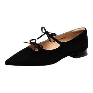 [李兰迪何超莲同款]千百度羊皮蝴蝶结玛丽珍女百搭凉拖鞋平底单鞋