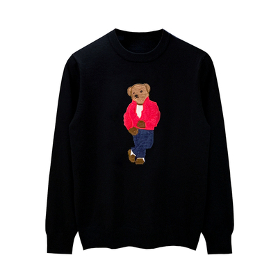 套头针织衫圆领小熊刺绣毛衣轻奢