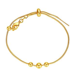 御邪 黄金转运珠足金999光面金珠万能针式定位手链御心链520礼物