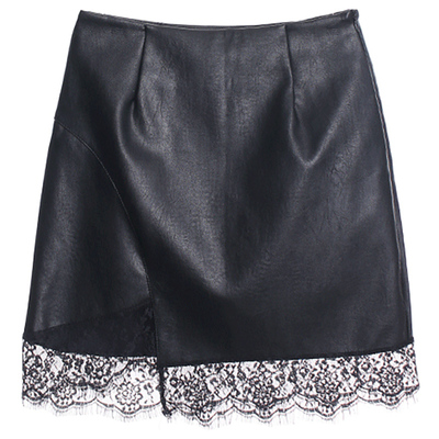 拼接蕾丝黑色包臀半身裙