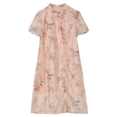 复古国风短袖中裙连衣裙