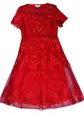 串珠刺绣大码连衣裙妈妈装敬酒服