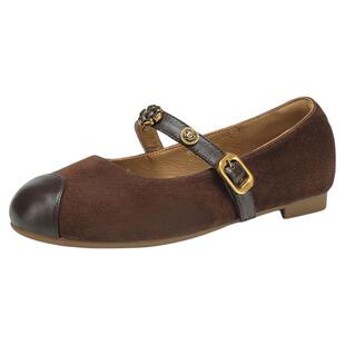 星期六复古绒面小羊皮玛丽珍鞋女2025秋季新款法式真皮浅口单鞋子