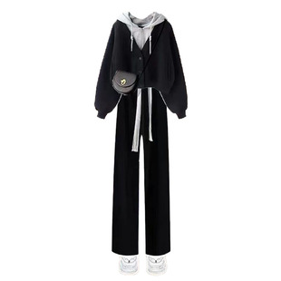 女童初秋套装中式外套女款春秋中大童网红炸街宽松卫衣直筒阔腿裤