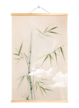 小清新绿植花瓶静物实木卷轴挂画玄关卧室装饰画客厅入户门墙布画