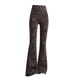 加绒加厚豹纹微喇裤女2025冬季新款高腰收腹鲨鱼裤弹力显瘦瑜珈裤