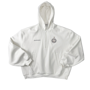 Aurocean 徽章刺绣训练服加绒卫衣 白色运动少年感宽版保暖帽衫