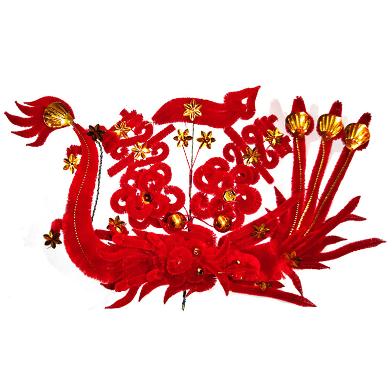 新娘新款梦喜缘戴天津绒头喜字花女方陪嫁龙凤呈祥头饰结婚用品