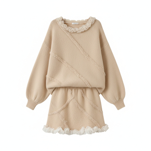 女童2025冬季韩版毛衣套装新款加厚保暖花边时尚洋气半身裙两件套