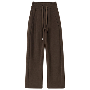 棕色灯芯绒裤子女2026新款春秋冬季窄版直筒阔腿休闲弯刀加绒卫裤