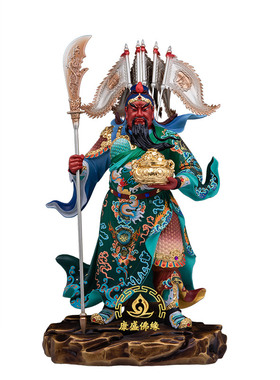 踏山关公财神像黄铜精工彩绘摆件