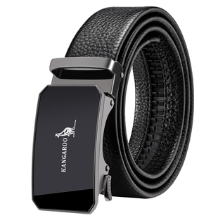 袋鼠男士皮带黑色休闲自动扣年轻人潮2025新款牛皮腰带男款真皮潮