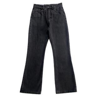 2026春季显高微喇烟灰色牛仔裤男款宽松破洞显瘦小个子微喇牛仔裤