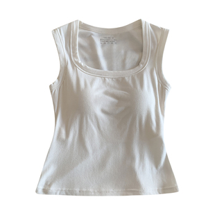 韩系高弹螺纹方领背心女宽肩带显瘦打底上衣通勤自带胸垫免穿文胸