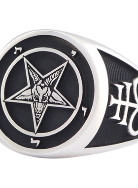 暗黑神秘倒五芒星S925纯银男款戒