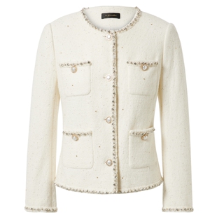 La Koradior拉珂蒂时尚新款纯色钉珠香风单排扣短上衣气质外套女