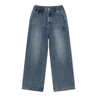 BJHG不计后果水洗美式牛仔裤男秋季潮牌复古休闲直筒裤阔腿裤子女